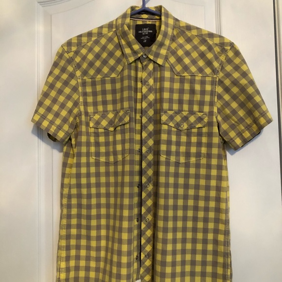 H & M Dress Shirt -yellow and grey checkered print Size M - Picture 1 of 2